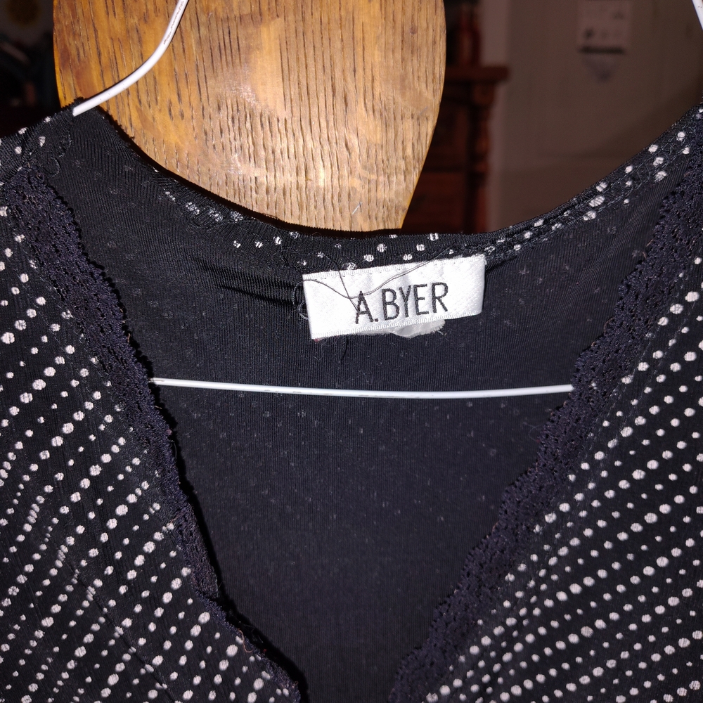 A. Byer Black and White Dotted Blouse